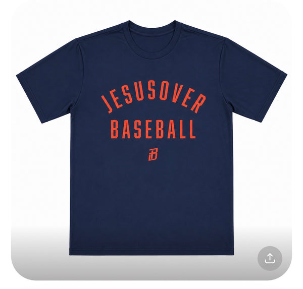 Jesus Over Baseball - Dark Blue with Red