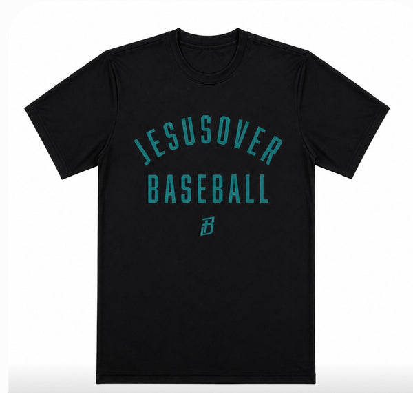 Jesus Over Baseball - Black with Turquoise