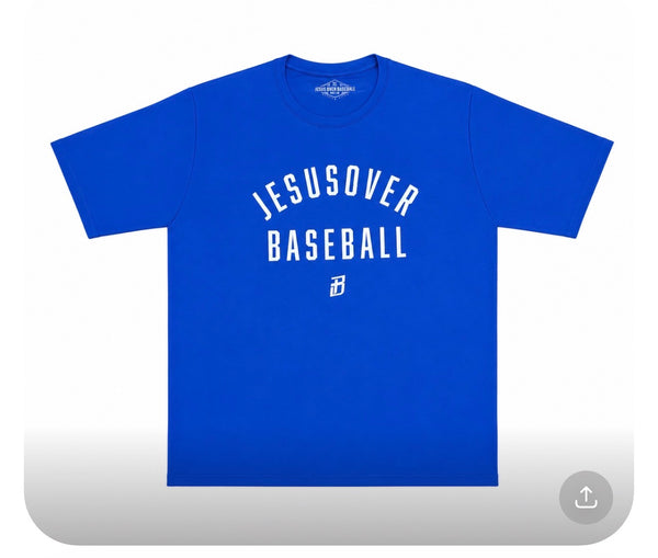 Jesus Over Baseball - Blue with White - Youth